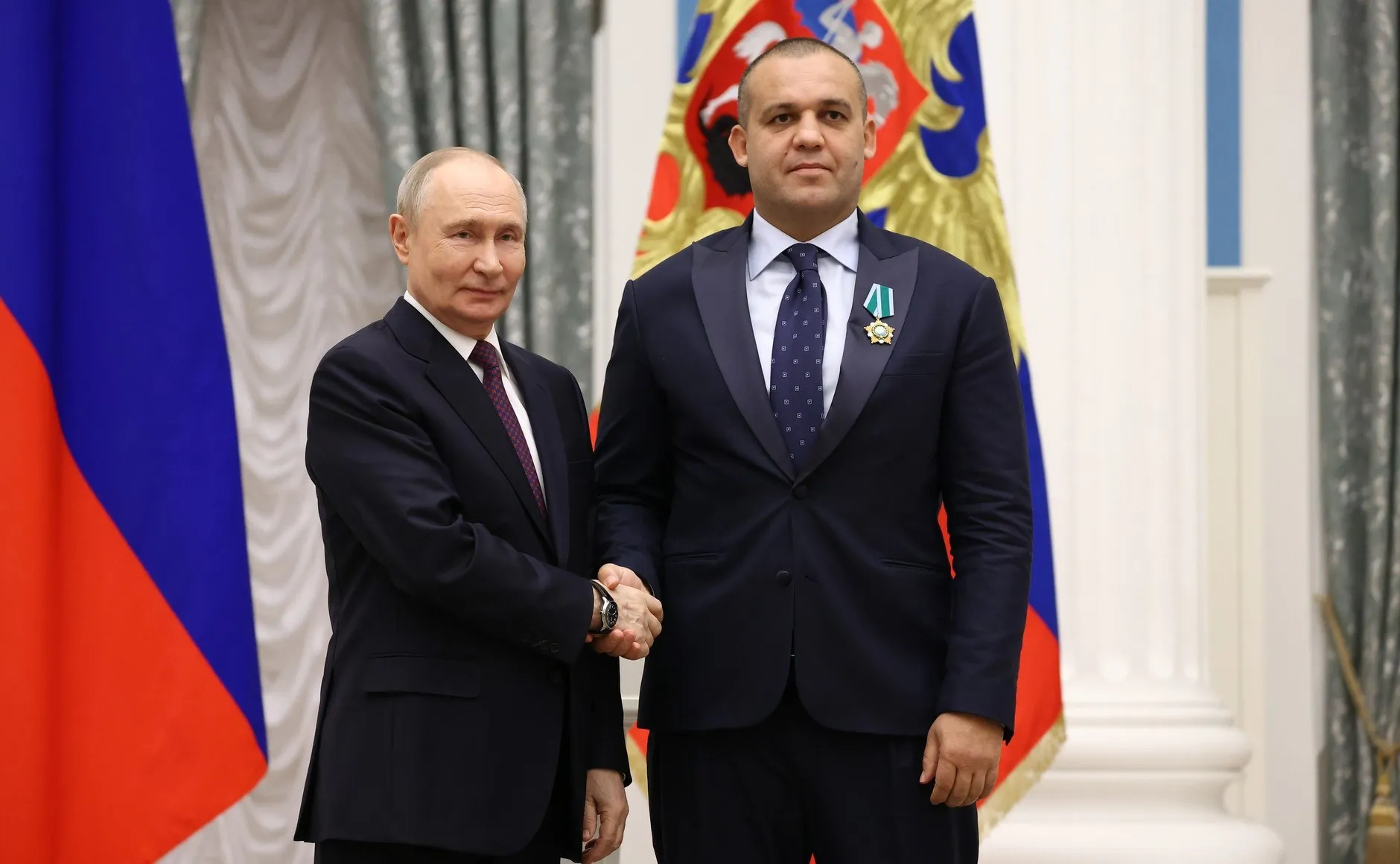 Vladimir Putin presents Umar Kremlev with the Order of Friendship, the Kremlin, 22 April 2026. Photo: kremlin.ru. Licence: CC BY 4.0. Source: Wikimedia Commons