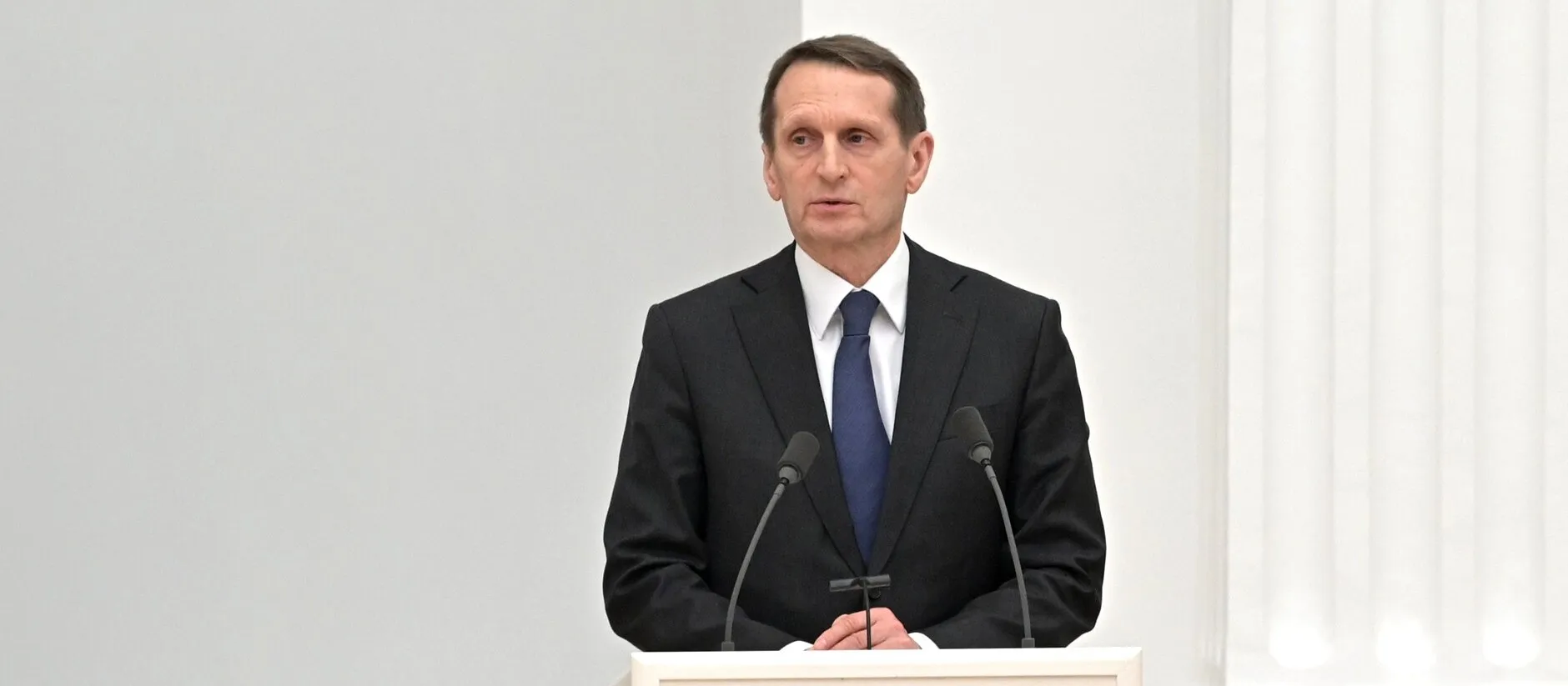 Sergei Naryshkin at the Security Council session on recognising the Donetsk and Luhansk republics, February 21, 2022. Photo: kremlin.ru, CC BY 4.0