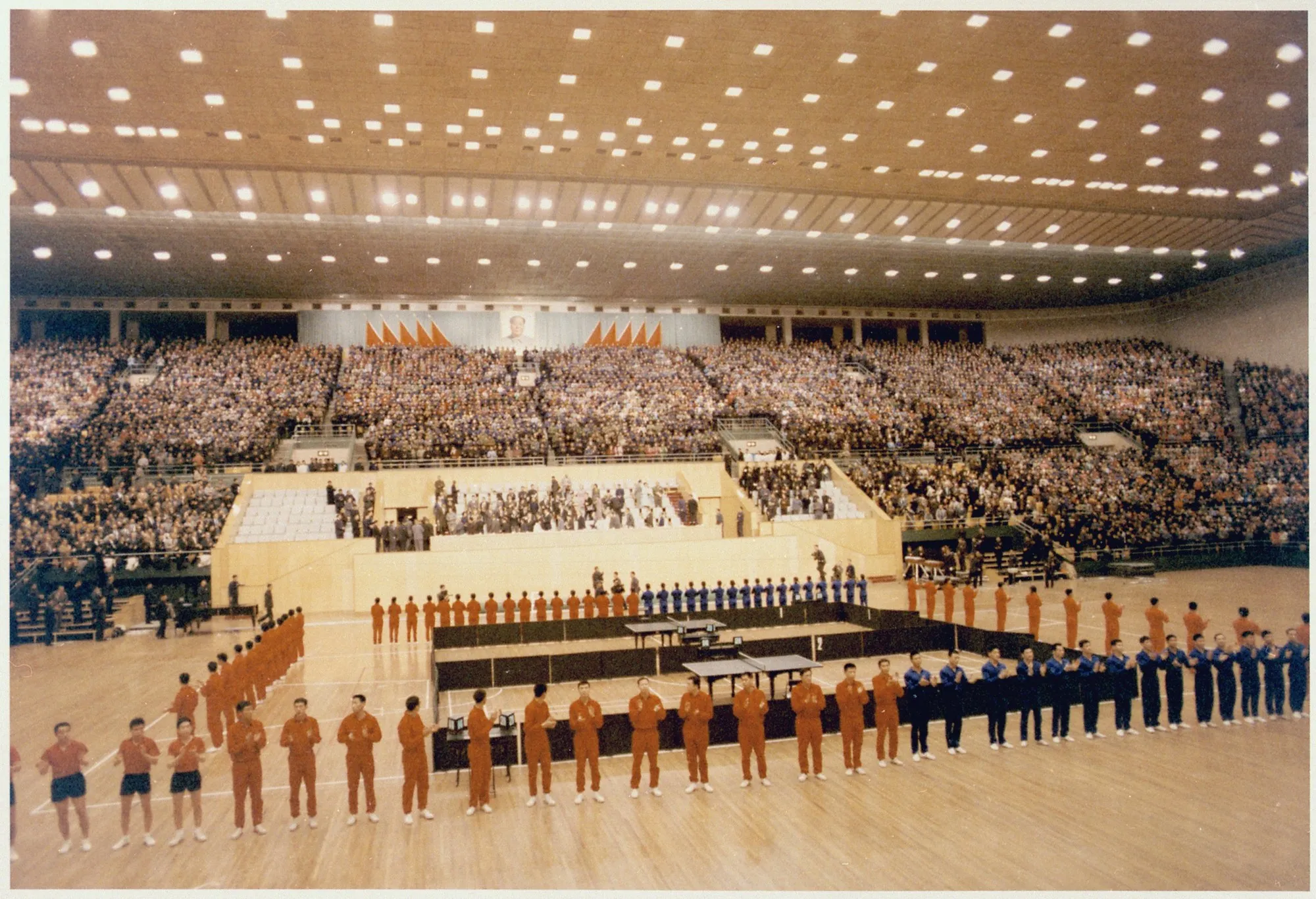 A table tennis exhibition in Beijing during Richard Nixon’s visit, 23 February 1972. Photo: US National Archives. Licence: public domain. Source: Wikimedia Commons